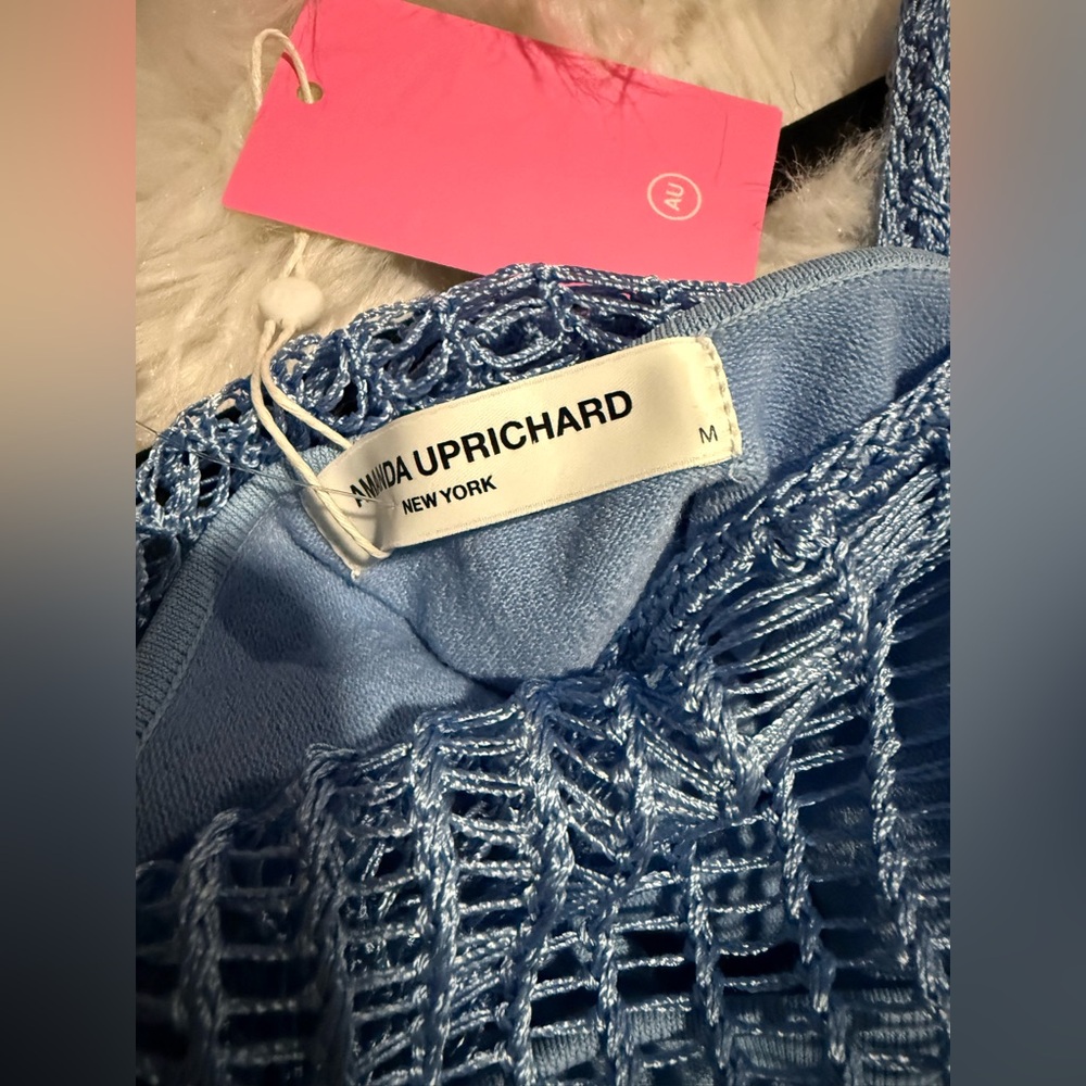 Amanda Uprichard Blue Shivonne Crochet Knit Dress Blue English Lavender - Picture 2 of 5